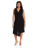 Women's Plus Size Sleeveless Assymetrical Fauxwrap Dress with Foldover Collar