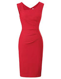 Women's Front Pleated Bodycon Party Night Out Pencil Midi Dress Red(BP302-7) Large