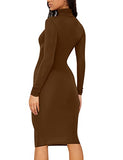 Women's Casual Long Sleeve Bodycon Sexy Turtleneck Midi Club Party Pencil Dresses