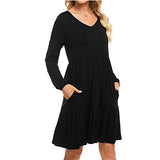 Women's Dress Sweet & Cute Dress Ladies Pullover Long Sleeve Autumn Solid Casual V-Neck Pocket Mini Dress Fancy Cocktail Dress Party Dress Maxi A-line Dress