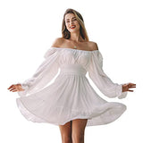 EXLURA Women Tie Back Long Lantern Sleeve Square Neck Ruffle Dress Elastic Waist Aline Casual Mini Dress