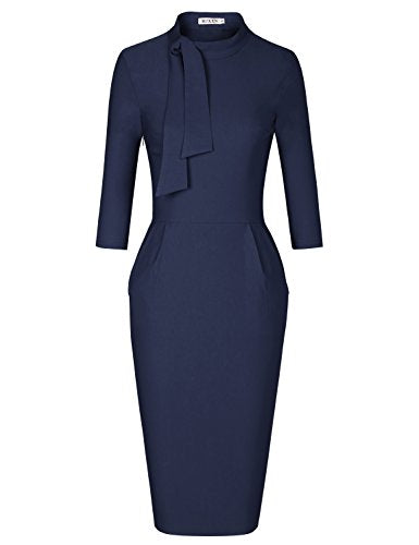 Blue Women's Classic Vintage Tie Neck Formal Cocktail Dress With Pocket Muxxn | Women's Cocktail Dresses