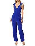 Women's Maira Sleeveless Plunging Dress Jumpsuit w Bows, Electric Blue, X-Small