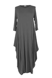 Womens Italian Lagenlook Plain 3/4 Sleeve Viscose Jersey Draped Sides Tulip Long Midi Dress One Size