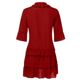 Ladies Solid V-Neck Ruffles Half Sleeve Shift Loose Dress UK Size Party Dress | Women's Work Dresses