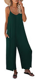 Deep Green Casual Sleeveless Strap Loose Adjustable Jumpsuits Stretchy Long Pants Romper with Pockets - SNUGWIND | Women's Romper & Jumper Suit