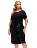 Women's Plus Size 50s Vintage Ruffle Peplum Cocktail Pencil Knee Dress | Women's Work Dresses