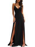 Women's Sexy Sleeveless Spaghetti Strap Backless Split Cocktail Long Dress