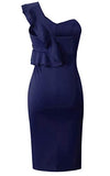 Women's Dresses Sexy Ruffle One Shoulder Sleeveless Split Bodycon Midi Party Dress