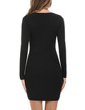 Womens Jumper Dress Long Sleeve Elegant Ribbed Knitted Sweater Dresses Solid Buttons Stretchy Slim Fit Knitwear Pullover Tops Casual Mini Dress