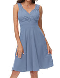 Blue Gray Women's Sleeveless Wrap V-Neck A-line Bridesmaid Cocktail Party Dress - GRACE KARIN | Women's Cocktail Dresses