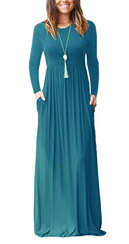 Acid Blue Casual Short/Long Sleeve Maxi Dress with Pockets - HAOMEILI