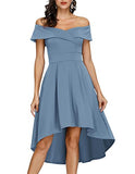 Haze Blue Women's Off Shoulder High Low A Line Wedding Guest Party Cocktail Dress - JASAMBAC | Women's Casual Dresses