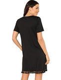 Women's Summer Short/Long Sleeve Pocket Tassel Hem Loose Tunic T-Shirt Dress | Women's Work Dresses