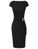 Women Cap Sleeve Scoop Neck Drape Decorated Hips-Wrapped Bodycon Pencil Dress