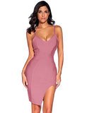 Womens Deep V Neck Strappy Splitting Club Party Bandage Dress