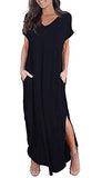 Women's Casual Loose Pocket Long Dress Short Sleeve Split Maxi Dresses