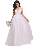 Womens V Neck Lace Embroidered A Line Tulle Simple Wedding Dress 235 | Women's Formal Dresses