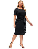 Women's Plus Size 50s Vintage Ruffle Peplum Cocktail Pencil Knee Dress | Women's Work Dresses