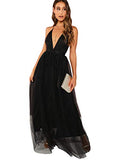 Women's Plunging Neck Spaghetti Strap Maxi Cocktail Party Dress | Women's Lace Dresses