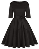 MINTLIMIT Women's 1950s Vintage Retro Rockabilly Midi Evening Party Dress with Belt and Pockets