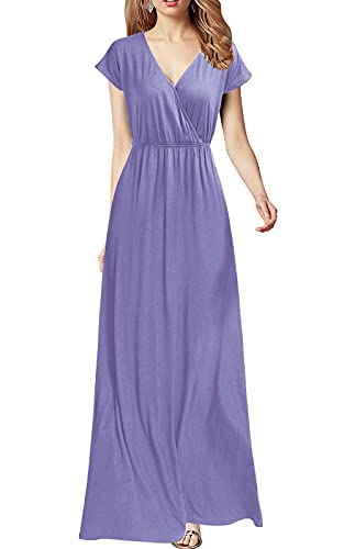 Light Purple Women Cap Sleeve Loose Plain Pockets Maxi Casual Formal Long Dresses - REPHYLLIS | Women's Formal Dresses