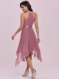 Women's Halter Short Chiffon Ruched Irregular Bridesmaid Dress Evening Dress  - Sara Clothes