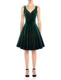 Women's Sequin Glitter V-Neck Party Dress Winter Velvet A-Line Dress Lace Evening Dress