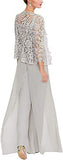 Women's 3 Pieces Lace Pant Suits with Long Sleeves Plus Size Jacket Dress