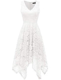 Meetjen Women's Vintage Floral Lace Dress Handkerchief Hem Asymmetrical Cocktail Formal Swing Dress