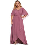 Women's Maxi V Neck Short Sleeves Chiffon Mother of The Bride Dress Plus Size 90054