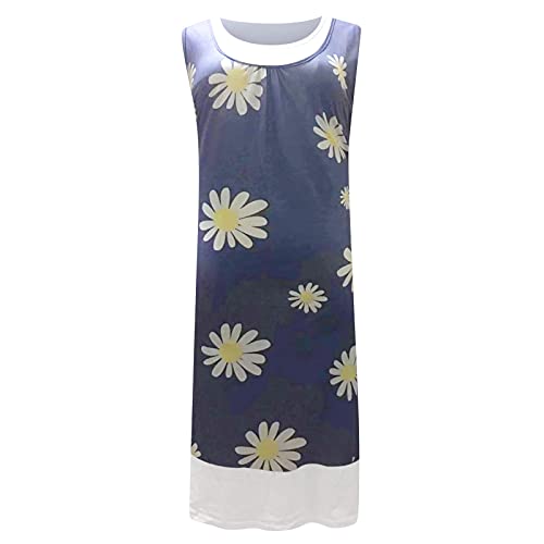 Summer Tank Dress for Women Vest Sundress Floral Print Front Button Casual Midi Dress Loose Beach Dresses | Original Brand