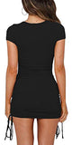 Women's Short Sleeve Summer Ruched Bodycon Mini Dress Side Drawstring Clubwear Casual Dresses