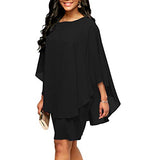 Closhion Women's Casual Plus Size Chiffon Overlay Round Neck Party Midi Dresses