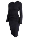 Women's Long Sleeve Ruched Casual Sundress Midi Bodycon Sheath Dress | Women's Work Dresses