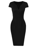 KOJOOIN Women's Work Dress V-Neck Business Dress Slim Bodycon Pencil Dress