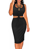 Womens Sexy Casual Bodycon Dresses Ribbed Twist Front Cutout Tank Dress Basic Nightout Midi Dresses