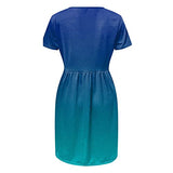 Summer Dress for Women Gradient Color Wrap V Neck Patchwork Short Sleeve Midi Dresses High Dress | Original Brand