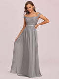 Women's Maxi Cap Sleeve Off-Shoulder Chiffon Bridesmaid Dresses  - Sara Clothes