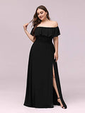 Women's Plus Size Off Shoulder Side Split Chiffon Maxi Dress - Sara Clothes