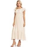 Womens Boho Peasant Ruffle Stretchy Short Sleeve Long Dress