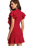 Women's Tie Neck Short Sleeve Ruffle Hem Cocktail Party Dress - Floerns | Women's Cocktail Dresses