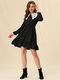 Women's Vintage Ruffle Hem Dresses A-Line Lace Panel Peter Pan Collar Dress