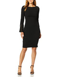 Women's Solid Sheath with Chiffon Bell Sleeves Dress,  Black 2,  14 | Original Brand