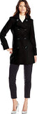 Anne Klein Women's Classic Double-Breasted Coat, Black, SM