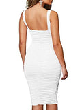 Women's Sexy Tank Top Bodycon Ruched Sleeveless Basic Midi Party Dress