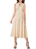 Beige With Tie Neck Womens Elegant Front Zipper Slim Work Business Office Party Cocktail A-line Dress Vfshow