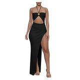 Maxi Dress Women's Sleeveless Tube Top Dress Summer Sexy Solid Spaghetti Halter Strap Long High Split Club Dress Elegent Party Dress | Women's Work Dresses