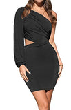 Women's One Shoulder Long Sleeve Cutout Bodycon Club Cocktail Mini Dress | Women's Formal Dresses