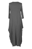 Womens Italian Lagenlook Plain 3/4 Sleeve Viscose Jersey Draped Sides Tulip Long Midi Dress One Size